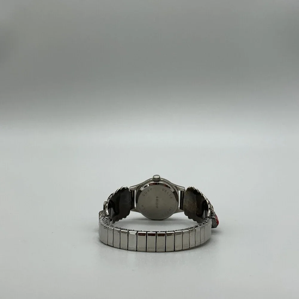 Vtg Quartex Womens Watch 21mm Stamped Sterling Turquoise Coral New Battery